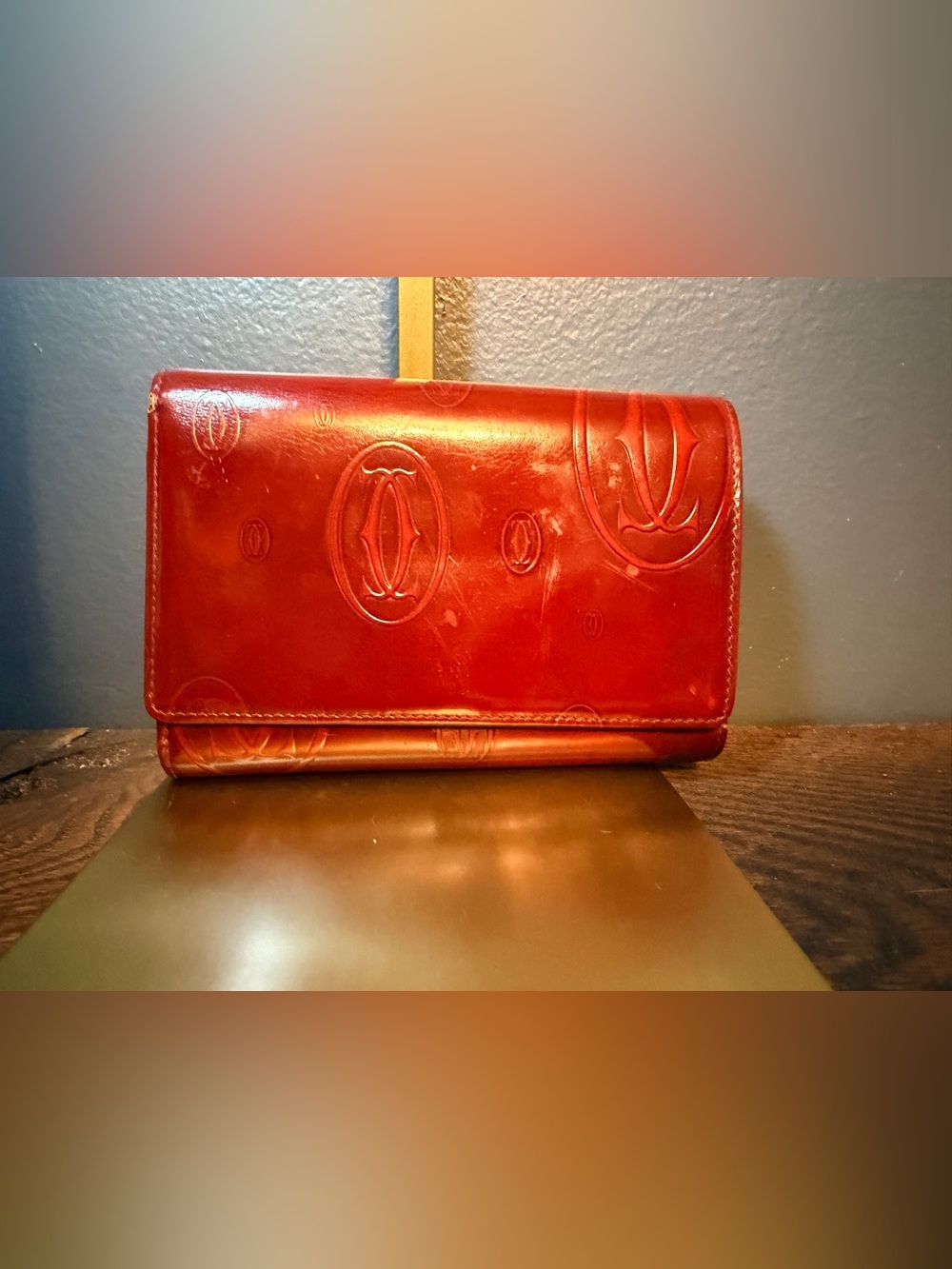 Cartier Vintage Red Embossed Leather Clutch Wallet